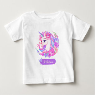 Cute colourful floral unicorn personalized girl baby T-Shirt