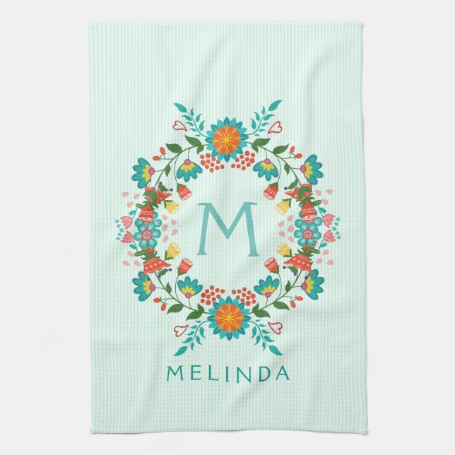 Cute Colourful Floral Wreath Kitchen Towel (Vertical)