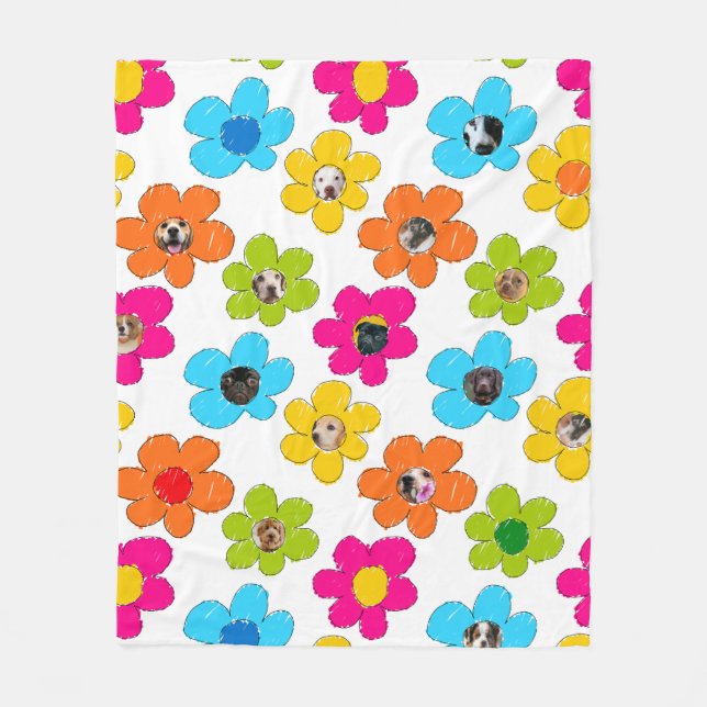 Cute colourful flower Dog Mom Fun Photo Collage  Fleece Blanket (Front)