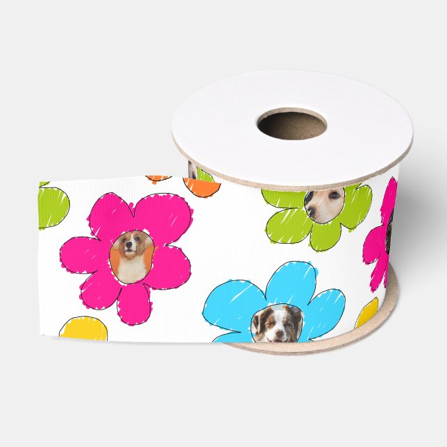 Cute colourful flower Dog Mom Fun Photo Collage  Grosgrain Ribbon (Spool)