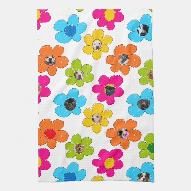 Cute colourful flower Dog Mom Fun Photo Collage  Kitchen Towel (Vertical)