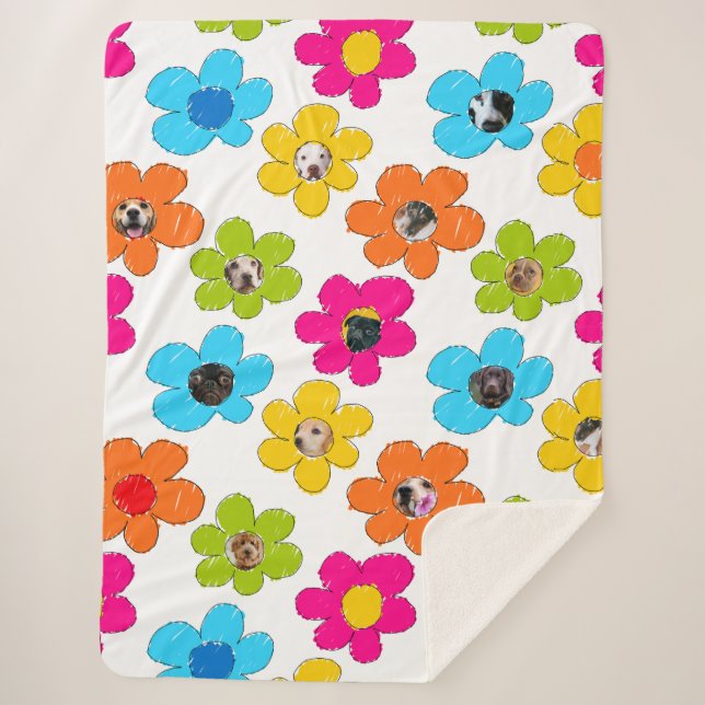 Cute colourful flower Dog Mom Fun Photo Collage  Sherpa Blanket (Front)
