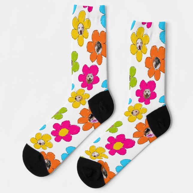 Cute colourful flower Dog Mom Fun Photo Collage  Socks (Left)