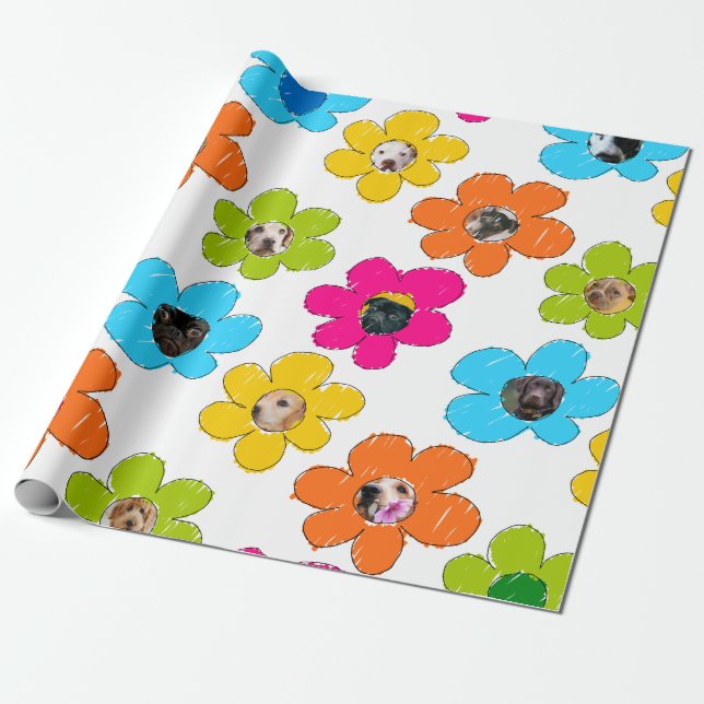 Cute colourful flower Dog Mom Fun Photo Collage  Wrapping Paper (Unrolled)