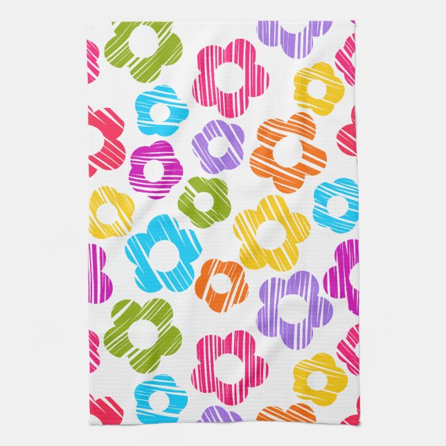 Cute colourful flower girly cheerful floral patter kitchen towel (Vertical)