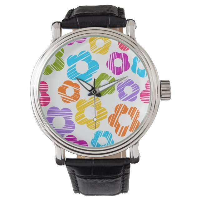 Cute colourful flower girly cheerful floral patter watch (Front)