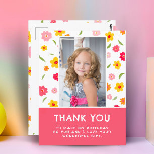 Cute Colourful Flowers Birthday Kids Girl Photo Postcard