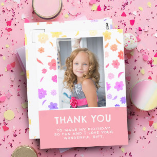 Cute Colourful Flowers Birthday Kids Girl Photo Postcard