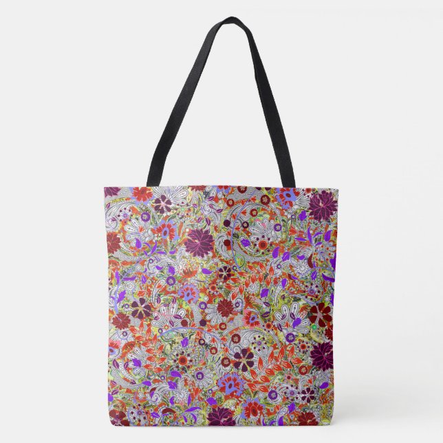 Cute colourful flowers collage design tote bag (Front)