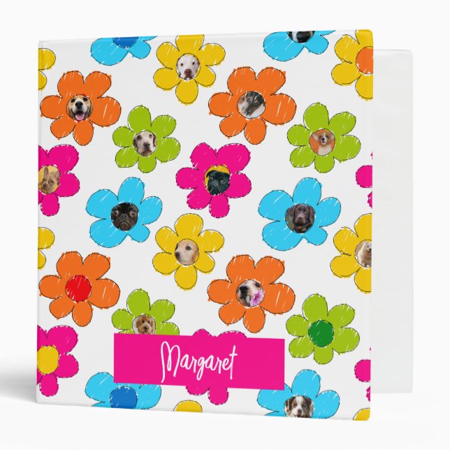 Cute colourful flowers Dog Mom Photo Collage Name Binder (Front/Inside)