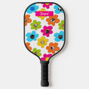 Cute colourful flowers Dog Mom Photo Collage Name Pickleball Paddle
