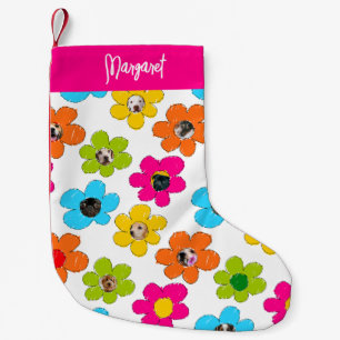 Cute colourful flowers Dog Mom Photo Collage Name Small Christmas Stocking