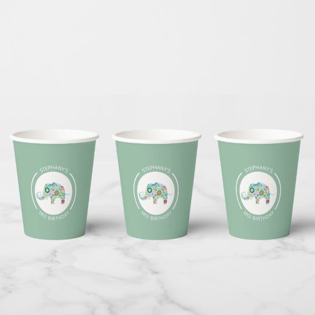 Cute colourful flowers elephant monogram paper cups (Multi)