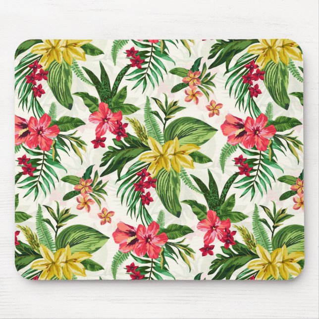 Cute Colourful Flowers Green Leaves Mouse Pad (Front)