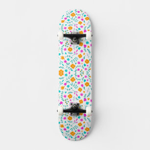 Cute colourful flowers pattern fabric skateboard