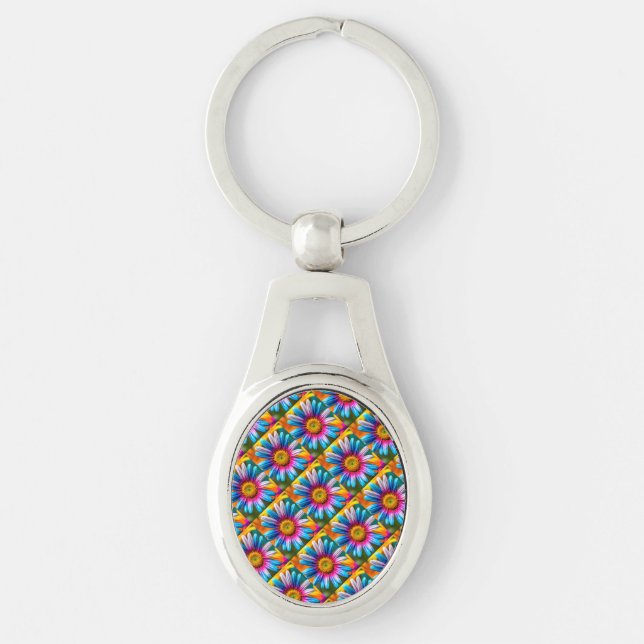 Cute Colourful Flowers Pattern Keychain (Front)