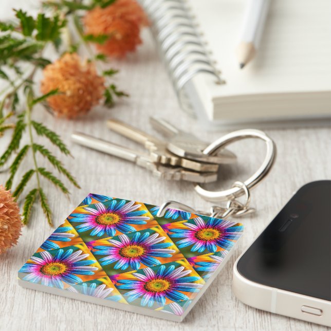 Cute Colourful Flowers Pattern Keychain (Front Right)