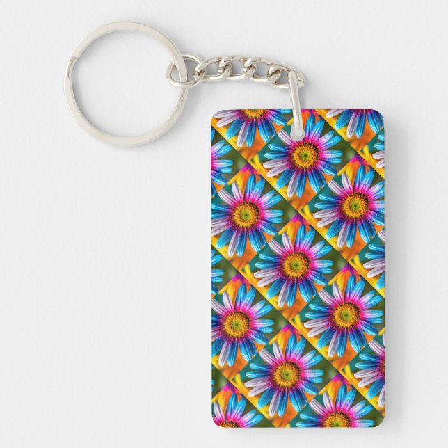 Cute Colourful Flowers Pattern Keychain (Front)