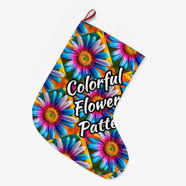Cute Colourful Flowers Pattern Large Christmas Stocking (Front (Hanging))