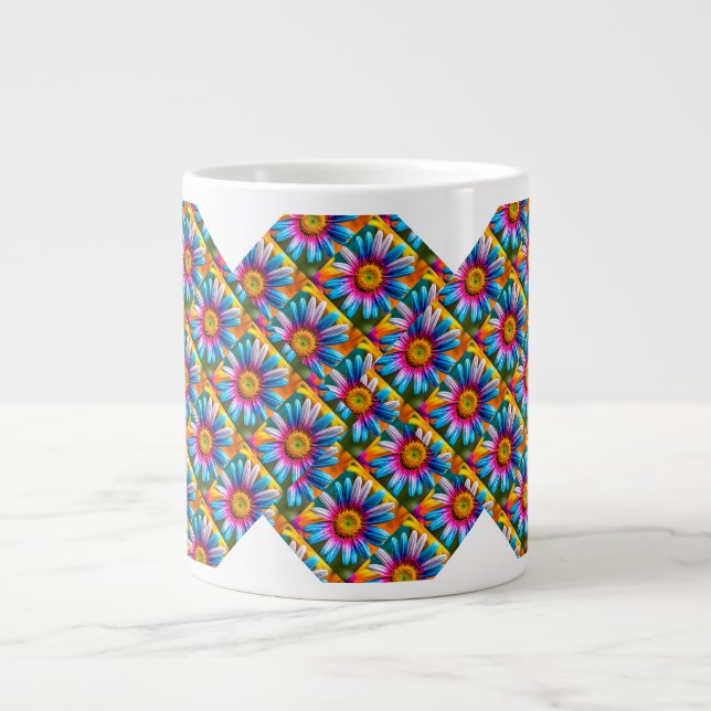 Cute Colourful Flowers Pattern Large Coffee Mug (Front)
