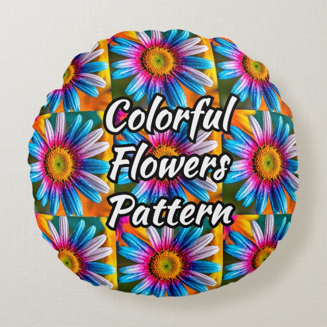Cute Colourful Flowers Pattern Round Pillow (Front)