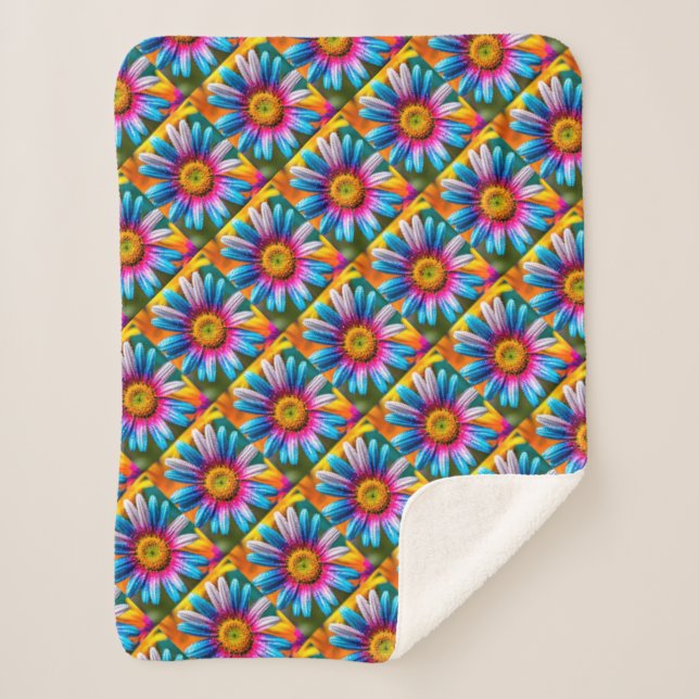 Cute Colourful Flowers Pattern Sherpa Blanket (Front)