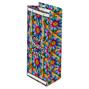 Cute Colourful Flowers Pattern Wine Gift Bag