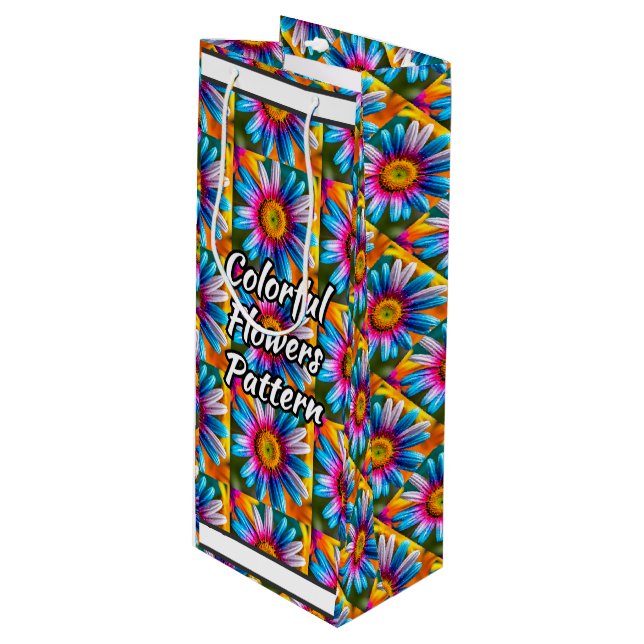 Cute Colourful Flowers Pattern Wine Gift Bag (Front Angled)