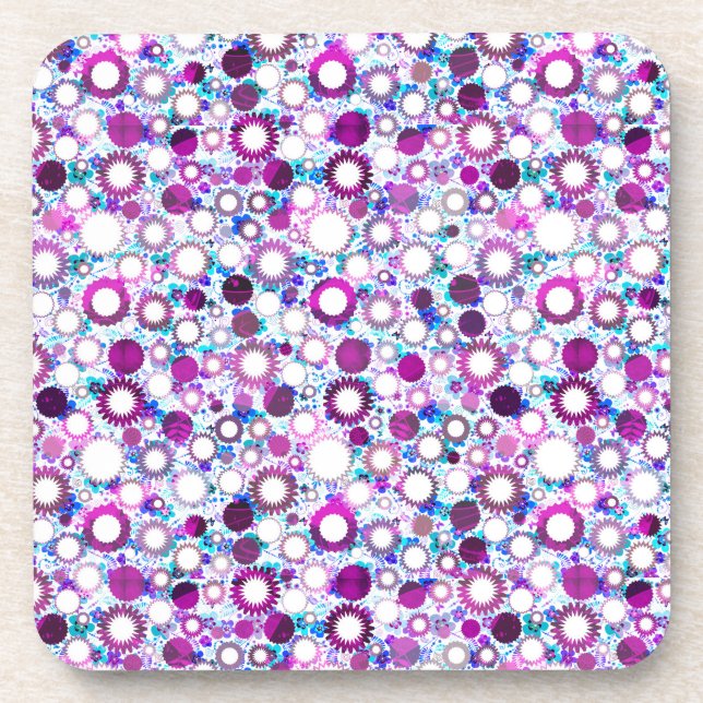 Cute colourful flowers suns patterns coaster (Front)