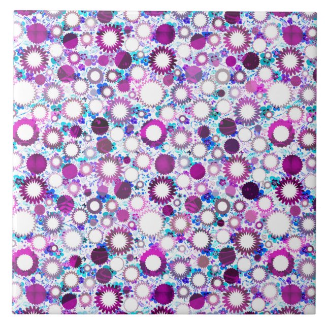 Cute colourful flowers suns patterns tile (Front)