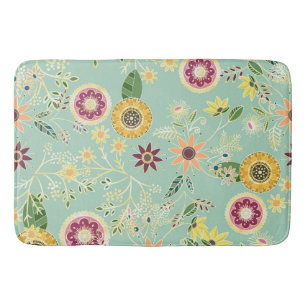 Cute Colourful Folk Floral Original Golden Design Bath Mat