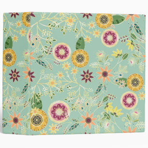 Cute Colourful Folk Floral Original Golden Design Binder