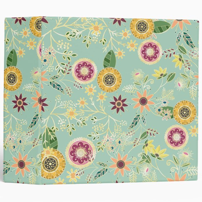 Cute Colourful Folk Floral Original Golden Design Binder (Front/Spine)