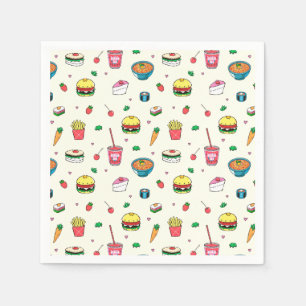 Cute Colourful Food Pattern on White Napkin