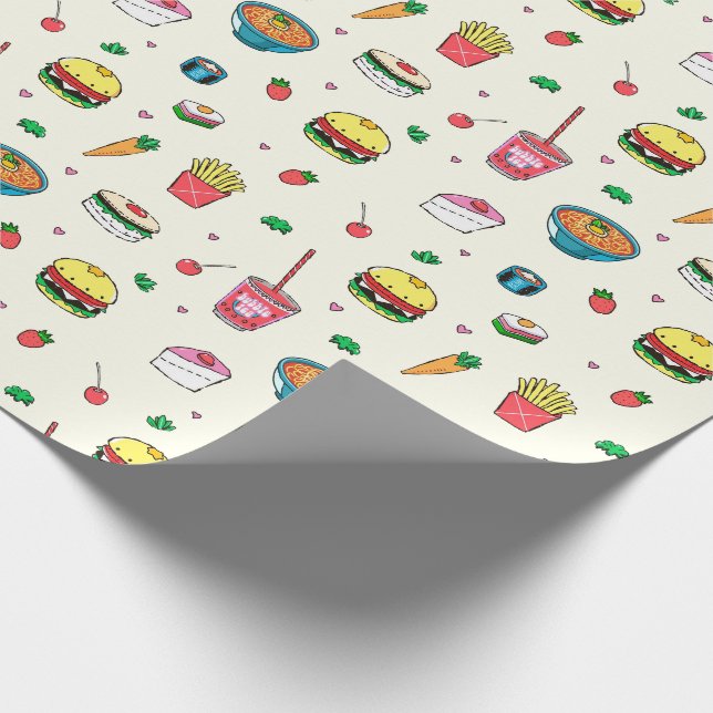 Cute Colourful Food Pattern on White Wrapping Paper (Corner)