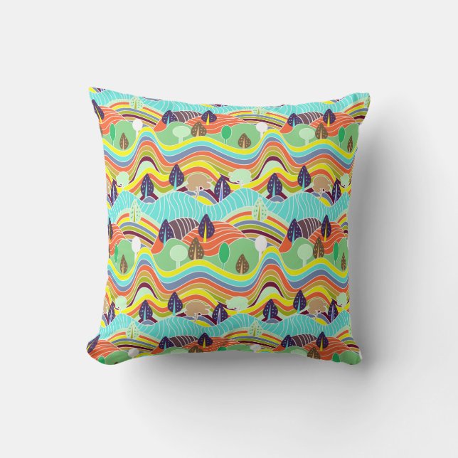 Cute colourful forest patterns throw pillow (Front)