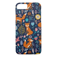 Cute Colourful Foxes Birds & Flowers Pattern