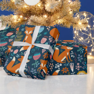 Cute Colourful Foxes Flowers And Birds Pattern 2 Wrapping Paper