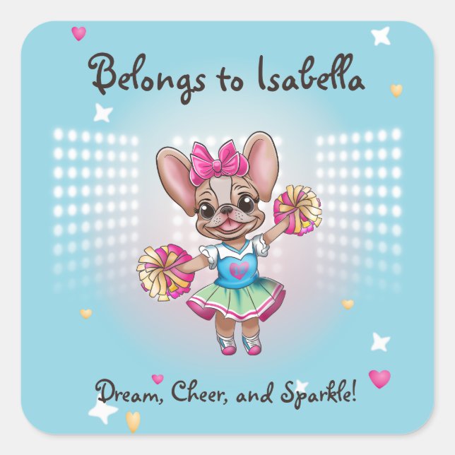 Cute Colourful Frenchie Pawsitive School Spirit Square Sticker (Front)