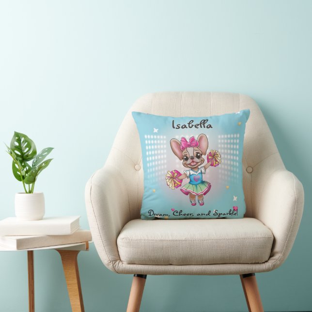 Cute Colourful Frenchie Pawsitive School Spirit Throw Pillow (Chair)