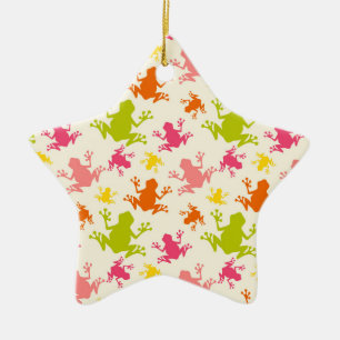 Cute Colourful Frogs Pattern Ceramic Ornament