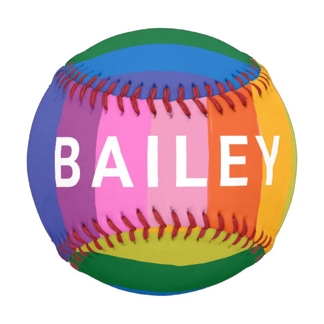Cute Colourful Fun Rainbow Stripes Personalized Baseball (Front)
