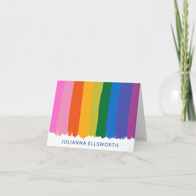 Cute Colourful Fun Rainbow Stripes Personalized Note Card (Front)