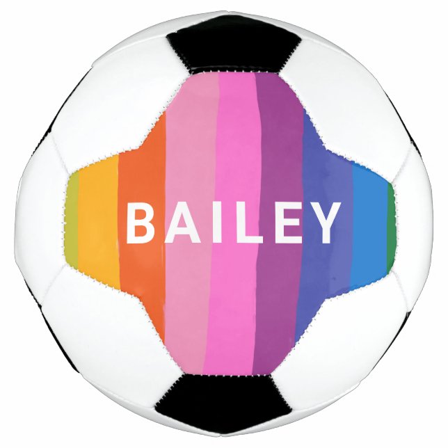 Cute Colourful Fun Rainbow Stripes Personalized Soccer Ball (Front)