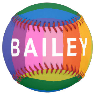 Cute Colourful Fun Rainbow Stripes Personalized Softball