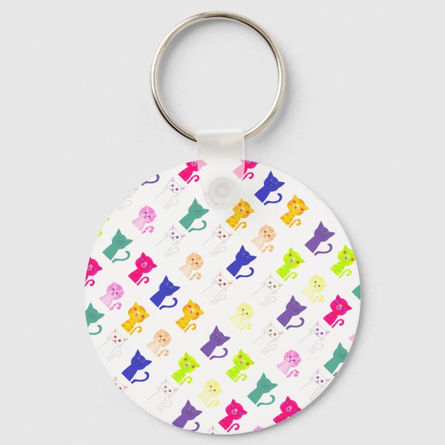 Cute colourful funny cats pattern license plate fr keychain (Front)