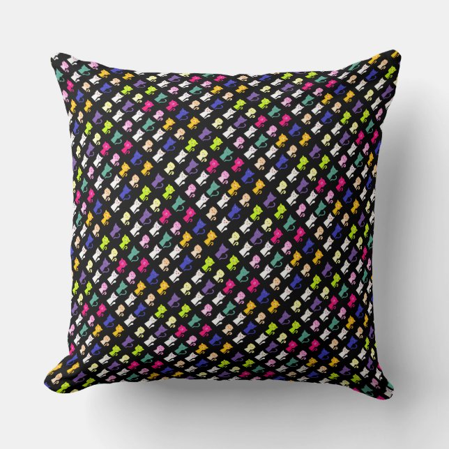 Cute colourful funny cats pattern throw pillow (Front)