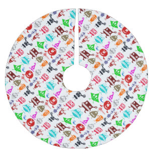 Cute colourful funny monsters patterns brushed polyester tree skirt