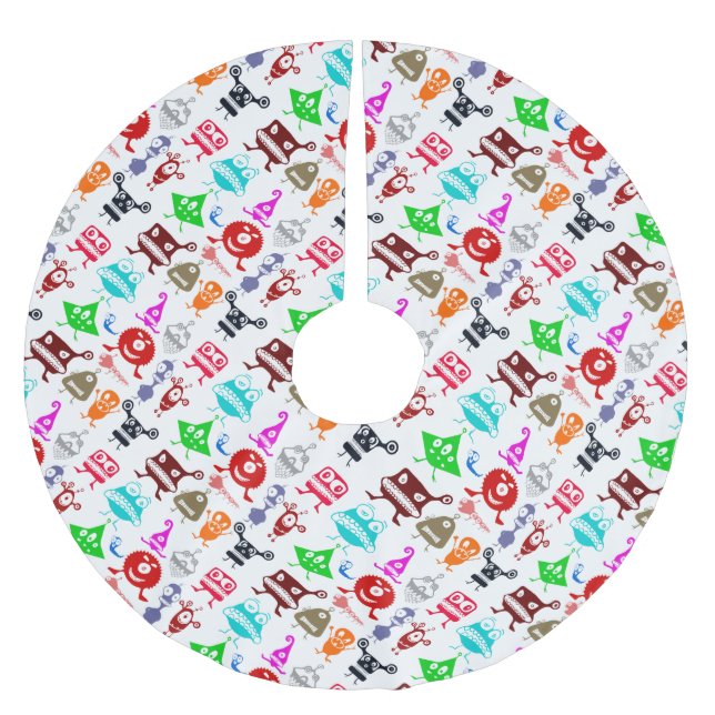 Cute colourful funny monsters patterns brushed polyester tree skirt (Front)