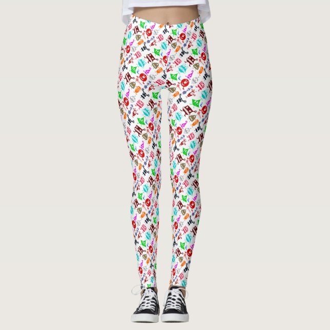 Cute colourful funny monsters patterns High-Top sn Leggings (Front)